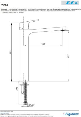 Eca Tiera Mat Siyah Kireç Kırıc Sabit Yüksek Tip Lavabo Bataryası