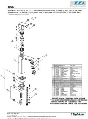Eca Tiera Mat Siyah Kireç Kırıcı Sabit Orta Boy Lavabo Bataryası