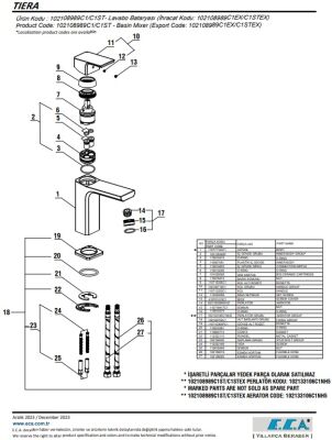 Eca Tiera Mat Siyah Kireç Kırıcı Tasaruflu Sabit Lavabo Bataryası