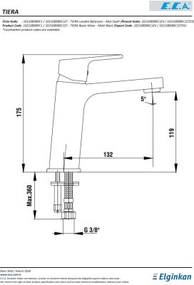 Eca Tiera Mat Siyah Kireç Kırıcı Tasaruflu Sabit Lavabo Bataryası