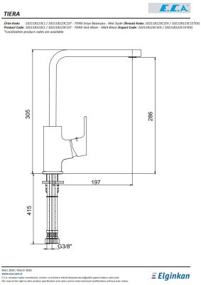 Eca Tiera Mat Siyah Kireç Kırıcılı Su Tasarruflu Eviye Bataryası