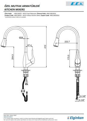 Eca Wica Paslanmaz Çelik Görünüm Spiralli Eviye Batarya 406218020