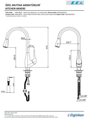 Eca Wica Paslanmaz Çelik Görünüm Spiralli Sıvı Sab. Eviye Batarya